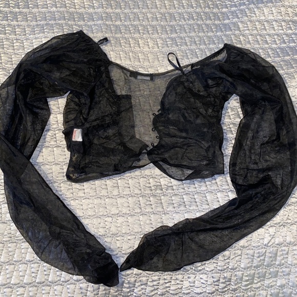 PLT - black button up sheer crop top - Picture 3 of 4